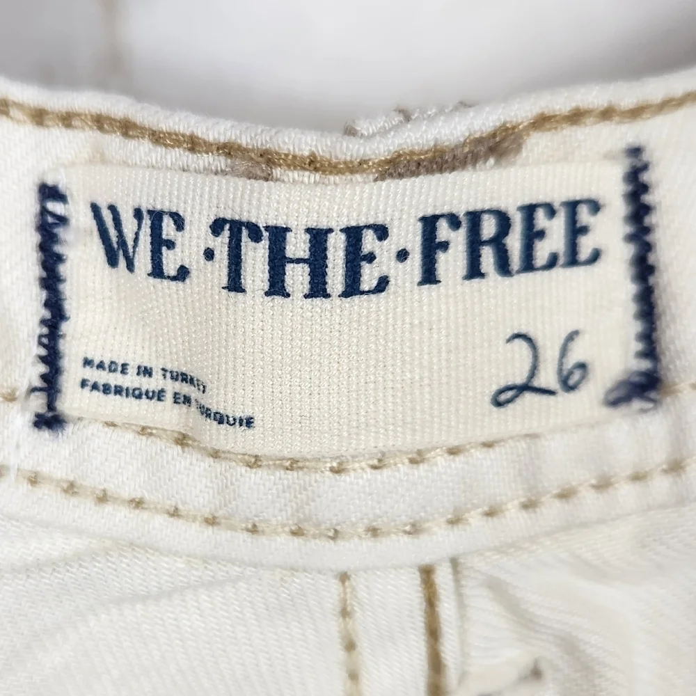 Free People We The Free Boho Slouchy Dunes Wide-Leg Jeans Pants in Ecru Cream 26